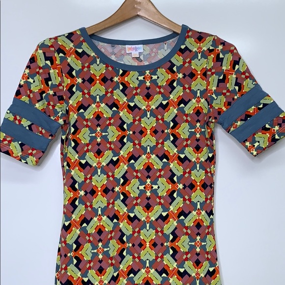LULAROE Geometric Multi Teal Green Easy T-Shirt Dress Size XXS - Picture 2 of 7